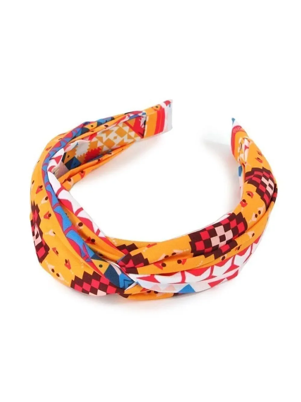 71. Mustard Aztec Fabric Patterned Twisted Headband